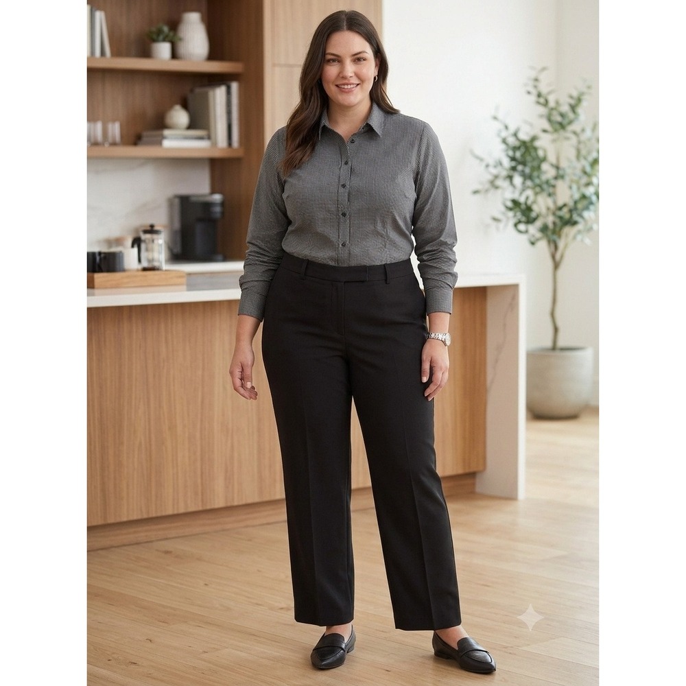 Le Suit Woman Black Dress Pants Trousers Size 20W Flat Front Stretch Blend NWT